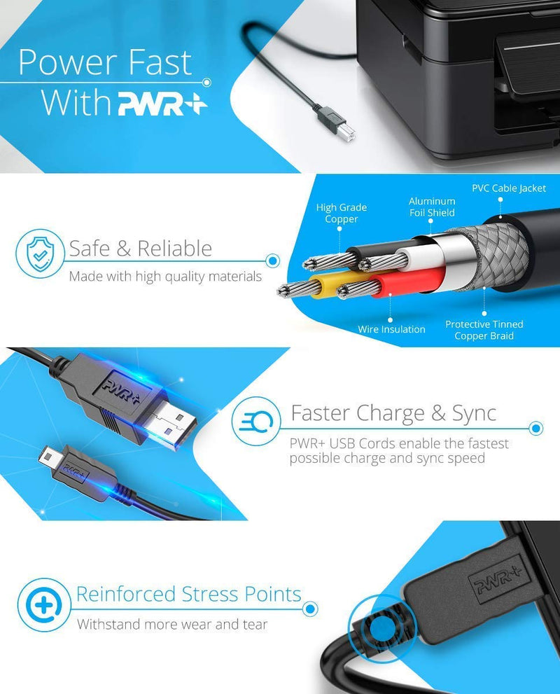 6 Ft Long USB-Printer-Cable 2.0 for HP OfficeJet Laserjet Envy; Canon Pixma; Epson Workforce Stylus Expression Home; Brother; Silhouette Cameo; Dell Scanner Fax High Speed Cord 2.0 (1.8 Meters)