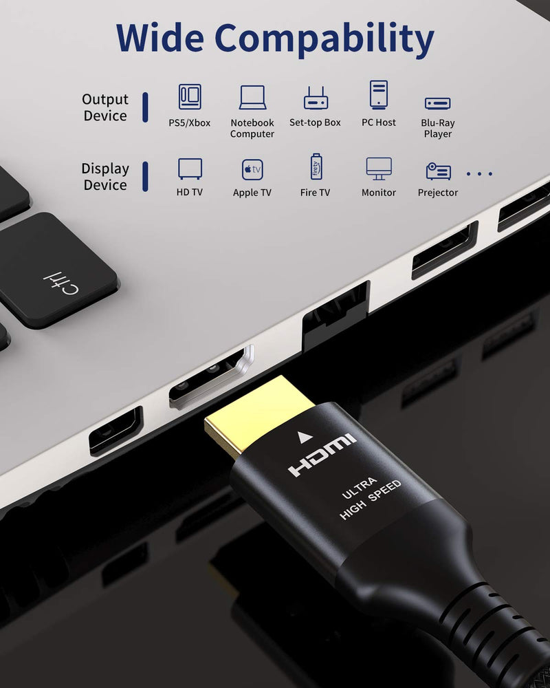 8K Long HDMI Cable 2.1 15FT/5M, Etseinri Certified 48Gbps Ultra High Speed HDMI Cord 10k 8K 5k 4K@120Hz 60Hz eARC RTX 3090 HDR10 4:4:4 HDCP 2.2&2.3 for R-oku/F-ire/L-G/S-amsung, PS5, Xbox Series X 15feet