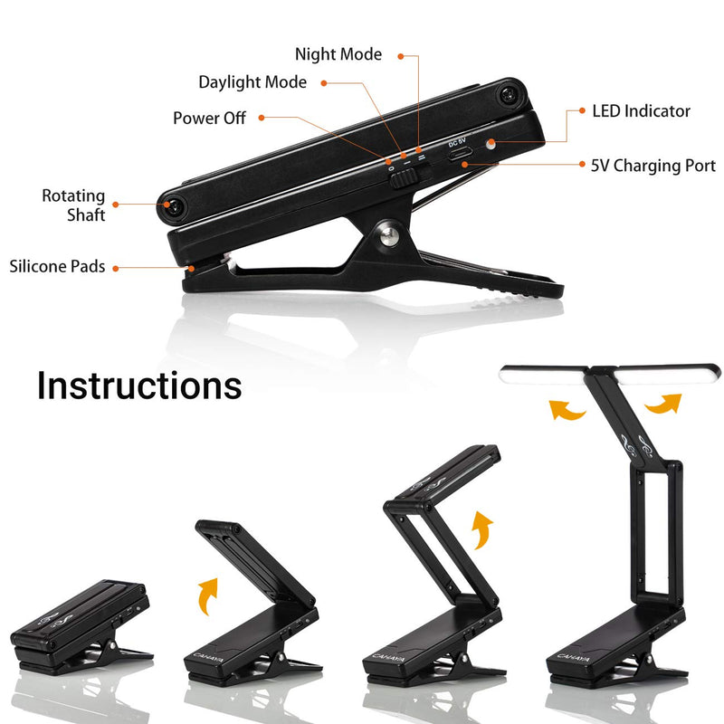 CAHAYA Music Stand Light Clip on LED Rechargeable with Built-in 1200mAh Lithium Battery USB Book Lamp Foldable for Piano Guitar Player Keyboard Orchestra