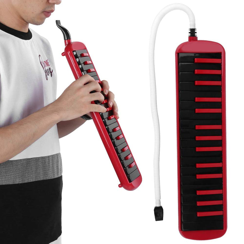 32 Piano Keys Melodica Long Tube Plastic Melodica Tube with Blowpipe Mouthpiece Storage Bag for Kids Beginners Adults Gift (Red) Red