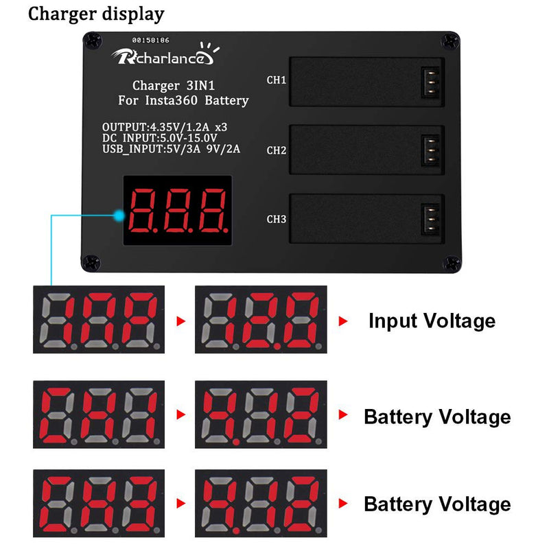 Insta360 One X Charger,3 in 1 Charging Station Smart Multi Rapid Battery Charger with Digital Screen & Adaptor Portable Outdoor Intelligent Charging Hub 60mins for Insta360 One X Panoramic Camera