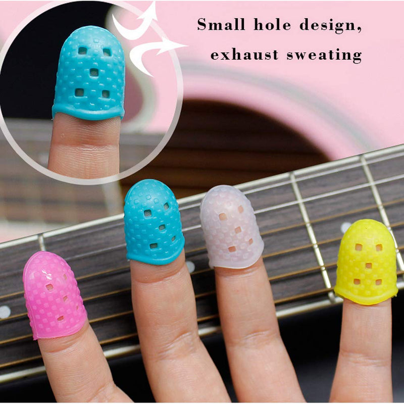 Pengxiaomei Silicone Finger Guards, 35 pcs Colorful Guitar Finger Protector in 5 Sizes und 5 Colors mit 5 pcs Guitar Picks for Ukulele Electric Guitar