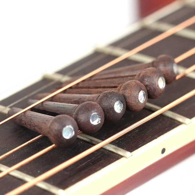 Alnicov Guitar Bridge Pins 6 Piece Rosewood Acoustic Guitar String Pegs Slotted Wooden Endpin with Bridge Pins puller