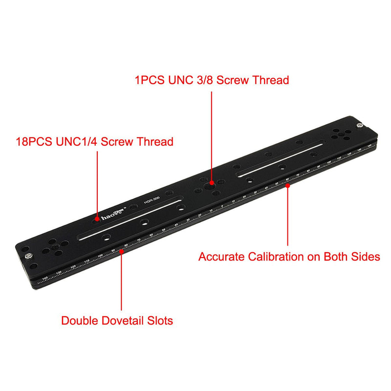 Haoge HQR-300 300mm Multi-Purpose Dual Dovetail Long Quick Release Extender Rail Sliding Plate for Camera Tripod Ballhead Clamp fit Benro Arca Swiss Sunwayfoto