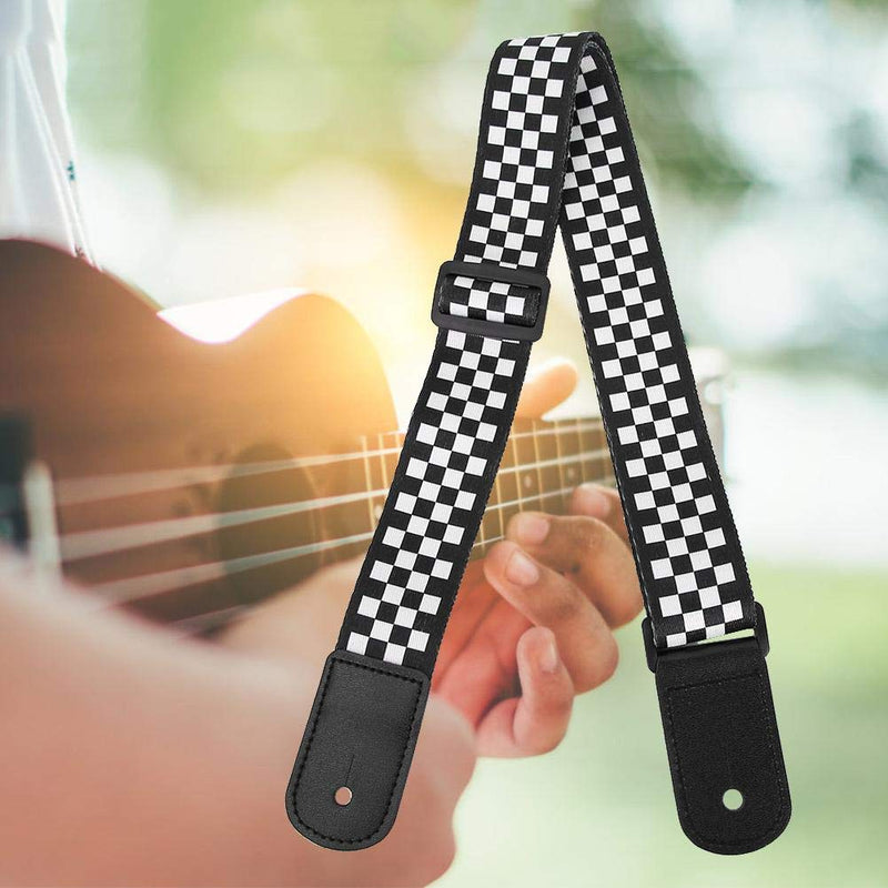 Bnineteenteam Guitar Shoulder Strap, Black and White Squares Pattern Adjustable Guitar Shoulder Strap Accessory for Ukulele 4 String Musical Instruments