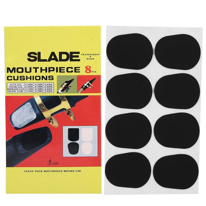 8Pcs Mouthpiece Cushion, 0.8mm/0.3mm/0.5mm Rubber Saxophone Sax Clarinet Mouthpiece Patches Pads Cushions (Black)(0.8mm)