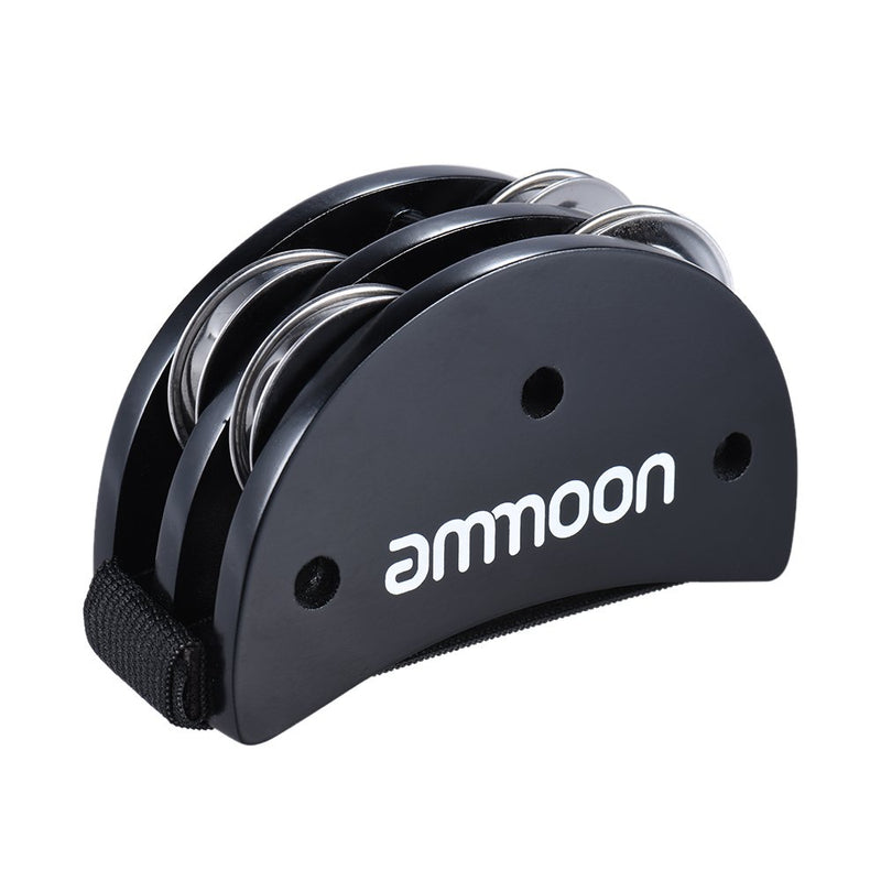 ammoon Percussion Foot Tambourine with Stainless Steel Jingles Cajon Box Drum Companion Accessory for Hand Percussion Instruments-Black Black