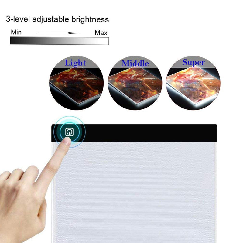 Portable A4 Light Box Tracer LED Tracing Light Table 3-Level Dimmable Light Pad for Diamond Painting Weeding Vinyl Sketching Tattoo Animation Stencil with USB Power Cable for Kids Artists