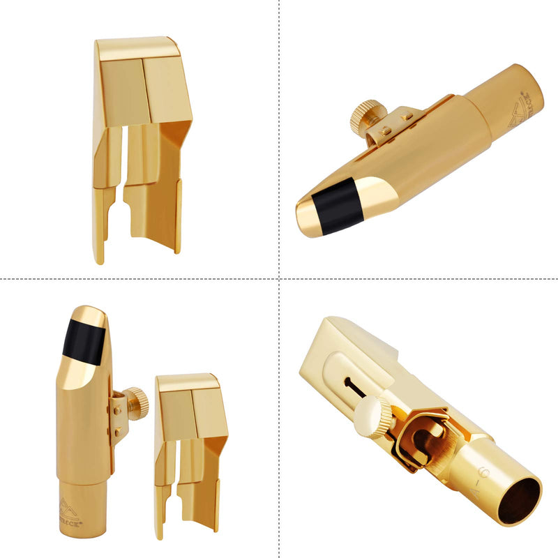 EastRock Alto Saxophone Mouthpiece Gold Plated Metal for Professional Beginner with Mouthpiece Pads #6