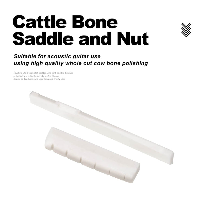 MAXCHEER 6 String Acoustic Guitar Bone Bridge Saddle and Nut Made of Real Bone (2 set Acousitc Bone Saddle and Nut) 2 set Acousitc Bone Saddle and Nut