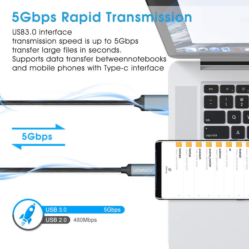 [3 Pack]aceyoon USB 3.0 Type C Fast Charging 1ft 3ft 6ft 3A USB A to USB C Braided Data Sync Transfer Cord Compatible for S10 S9 S8, P40 P30, Mate30 Mate20, Pixel