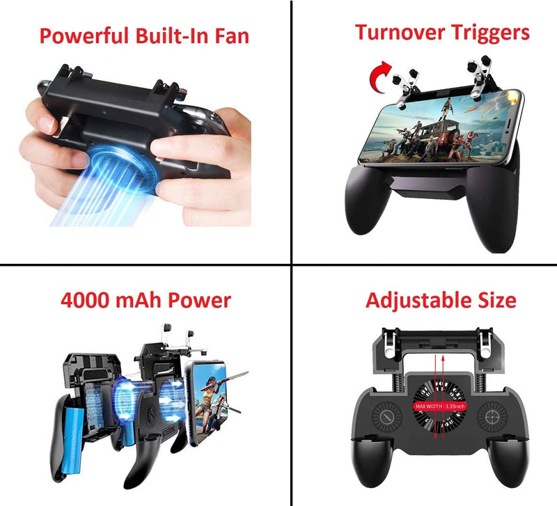 GameCorfara Mobile Game Controller for PUBG 4-in-1 Upgrade Version Cool Phone Holder Gamepad Shoot and Aim Trigger Joystick Physical Buttons Phone Cooling Pad Power Bank(4000Mah)