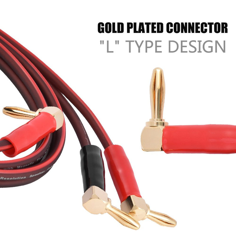 Garsent Pure Copper Speaker Wire with Gold Plated Banana Plugs,Speaker Cable Right Angle L Type Banana Plugs(3M) 3M