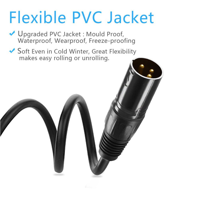 10 ft Flexible DMX Cable, JLPOW Gold-Plated 3 Pin Signal XLR Male to Female DMX Cable Wire, Best for DJ Stage Lighting Moving Head Lights Par Light (4 Pack) 10 ft--4 Pack