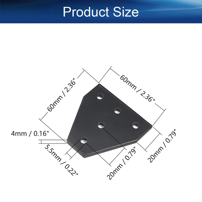 Yinpecly Aluminum Alloy T Shape Outside Joining Plate 2.36" x 2.36" x 0.16"(LxWxT) with 5-Hole Joint Bracket Hardware for 3D Printer Parts 2020 Aluminum Profile Corner Bracket Plate Black Tone 4pcs