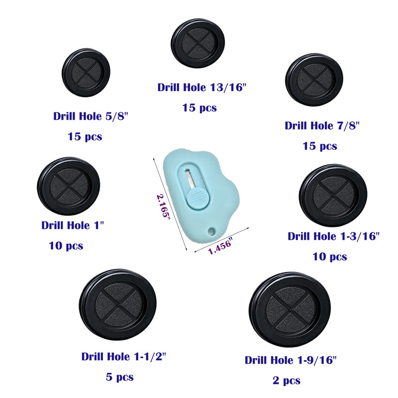 YUFANNET 72 Pcs Rubber Grommet Kits,7 Sizes Rubber Grommets for Wiring,Double Sided Round Rubber Firewall Hole Plug Wire Protection with Knife,Drill Hole 1-9/16" 1-1/2" 1-3/16" 1" 7/8" 13/16" 5/8"