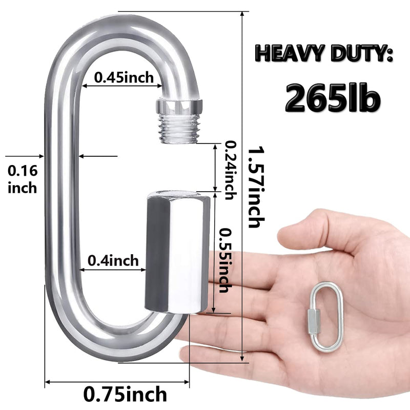 Quick Link, Lsqurel 304 Stainless Steel D Shape Locking Carabiner Heavy Duty Repair Link Pets Keychain for Outdoor Traveling Equipment M4 M6 M8 Capacity 200lb 600lb 1200lb M4 10Pack