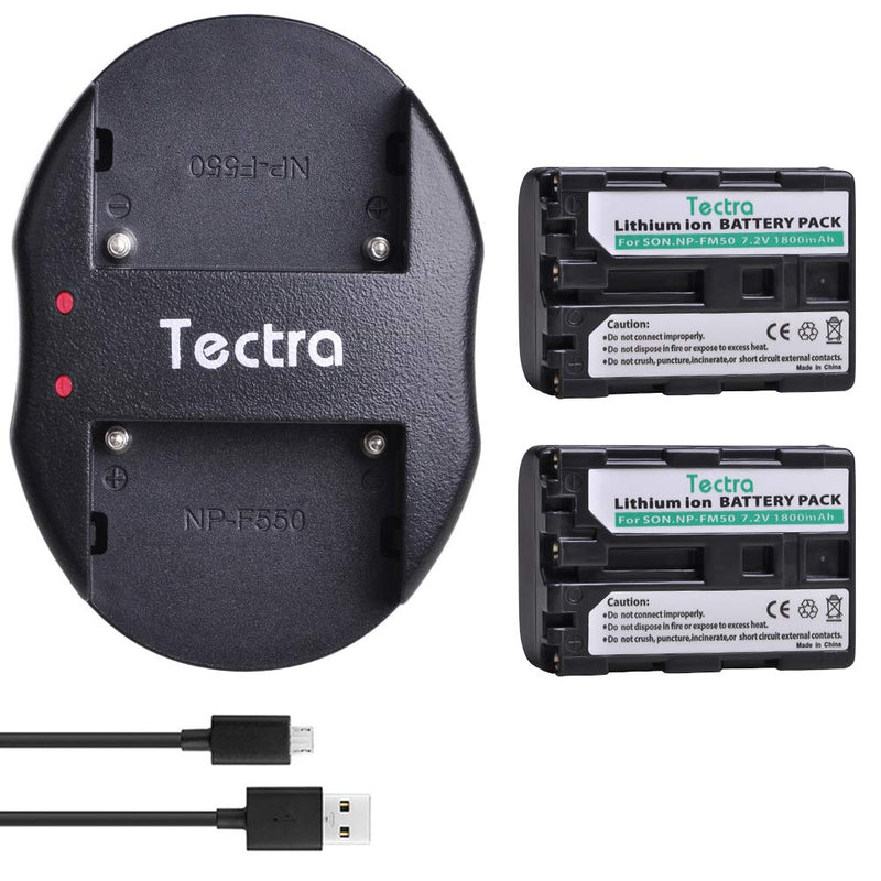 Tectra 2Pcs NP-FM50 Replacement Battery and Dual USB Charger for Sony HDR-HC1, DCR-TRV280, DCR-TRV350, CCD-TRV138, DCR-TRV250, DCR-TRV19, DCR-TRV22, DCR-TRV27, DCR-TRV33, DCR-TRV460, DCR-TRV140