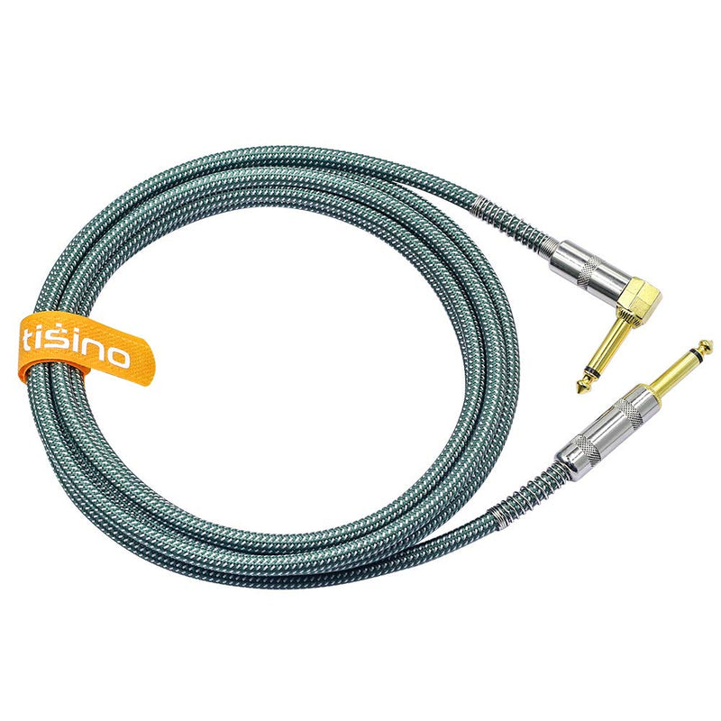 [AUSTRALIA] - TISINO Guitar Cable, 10ft 1/4 inch TS Right Angle to Straight Guitar Instrument Cord for Electric Guitar, Bass, Amp, Keyboard, Mandolin - Green 10 Feet 
