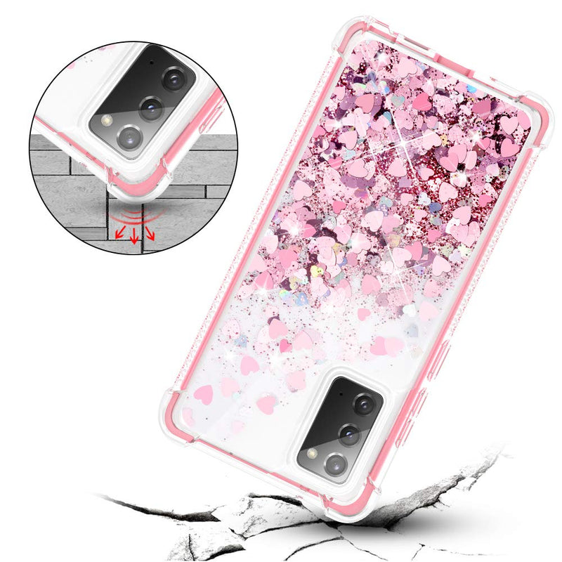 Caka Case for Galaxy Note 20 Glitter Case Clear Full Body Bling Liquid Sparkle Girly Girls Women Flowing Quicksand Waterfall Bumper Phone Case for Samsung Galaxy Note 20 (6.7 inch) (Rose Gold) Rose Gold