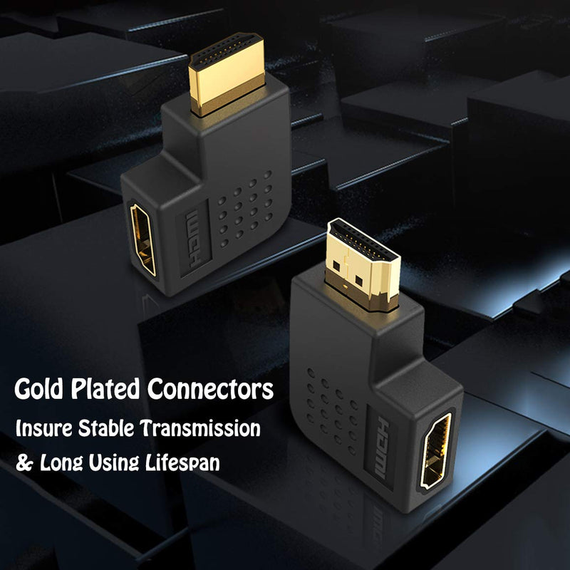 Warmstor 4 Pack HDMI Male to Female Adapter 90 Degree and 270 Degree HDMI 2.0 Cable Angle Connector 3D & 4K Supported (Gold-Plated,2 Combos)