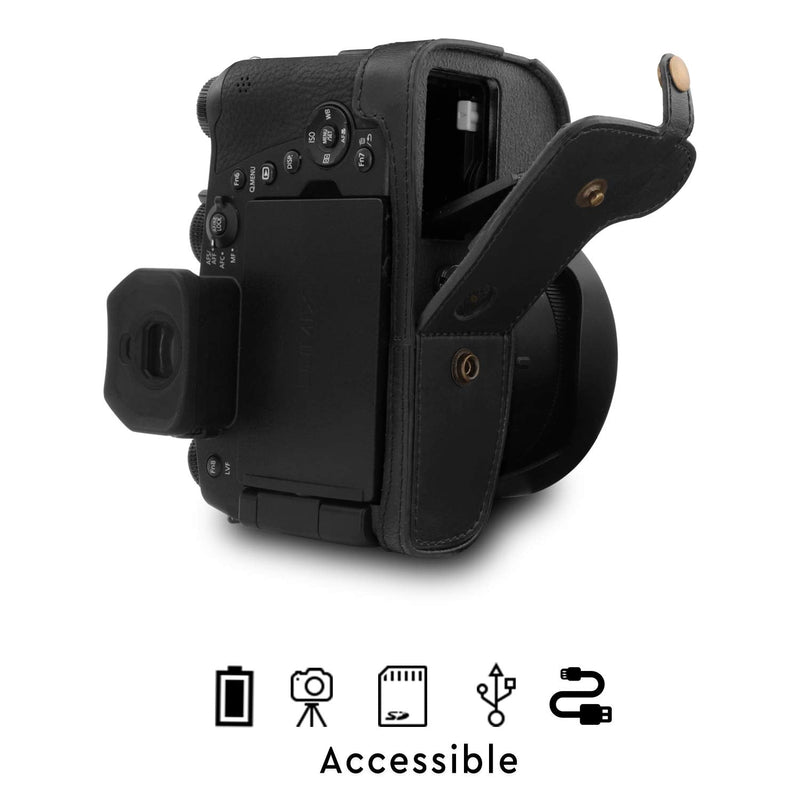 MegaGear Ever Ready Leather Camera Case Compatible with Leica V-Lux 5, Panasonic Lumix DC-FZ1000 II Black