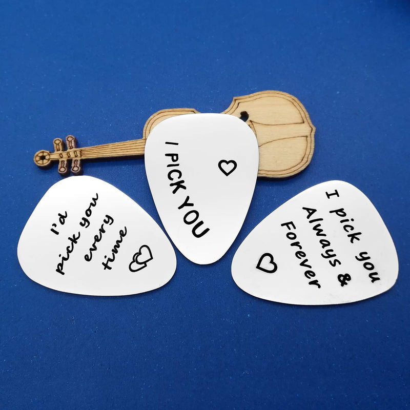 3Pcs Guitar Picks,I Pick You& I'd Pick You Every Time&I Pick You Always&Forever Guitar Pick Gift for Him Musician Husband Boyfriend Fiance Dad 3 Pack Guitar Picks