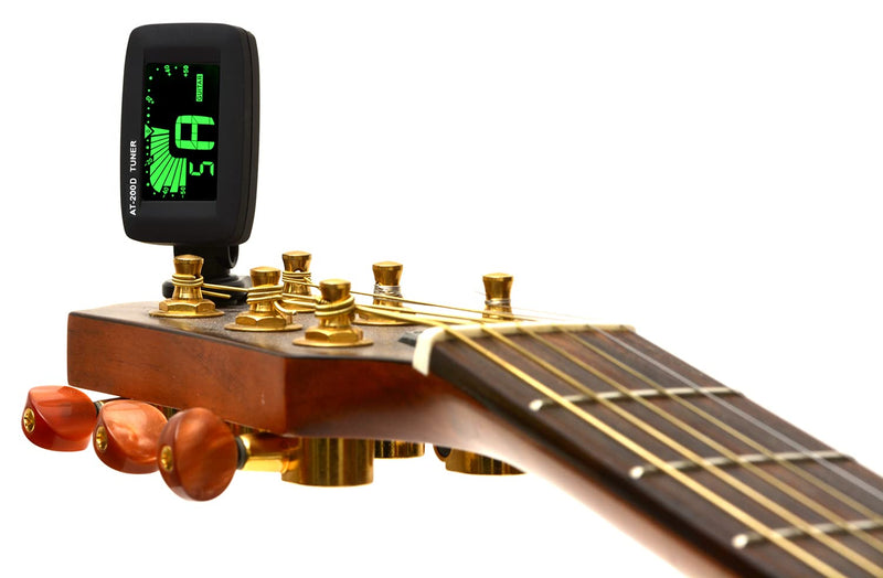 Elagon (AT-200D) New Great Looking Black Matt Finish Clip-On Chromatic Tuner for All Electric and Acoustic Guitars, Bass, Ukulele, Violin - Including All Non-Standard Tuning, as Well as ALL Other Types of Instruments Using the Chromatic Mode. Multi-Col...