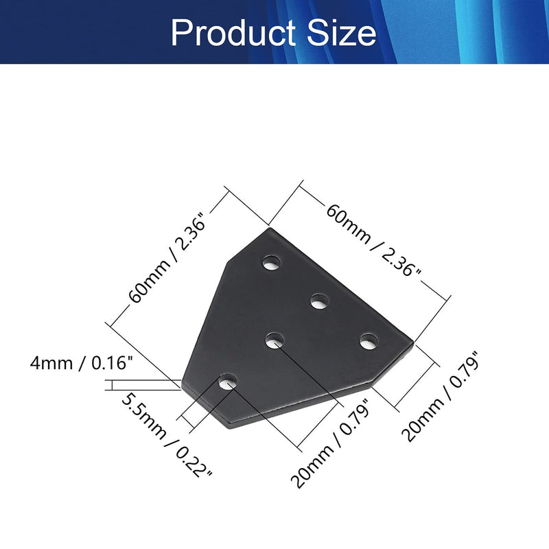Aicosineg T Shape Aluminum Alloy Outside Joining Plate 2.36" x 2.36" x 0.16"(LxWxT) with 5-Hole Joint Bracket Hardware for 2020 Aluminum Profile Corner Bracket Plate 3D Printer Parts (5Pcs Black) 5Pcs Black