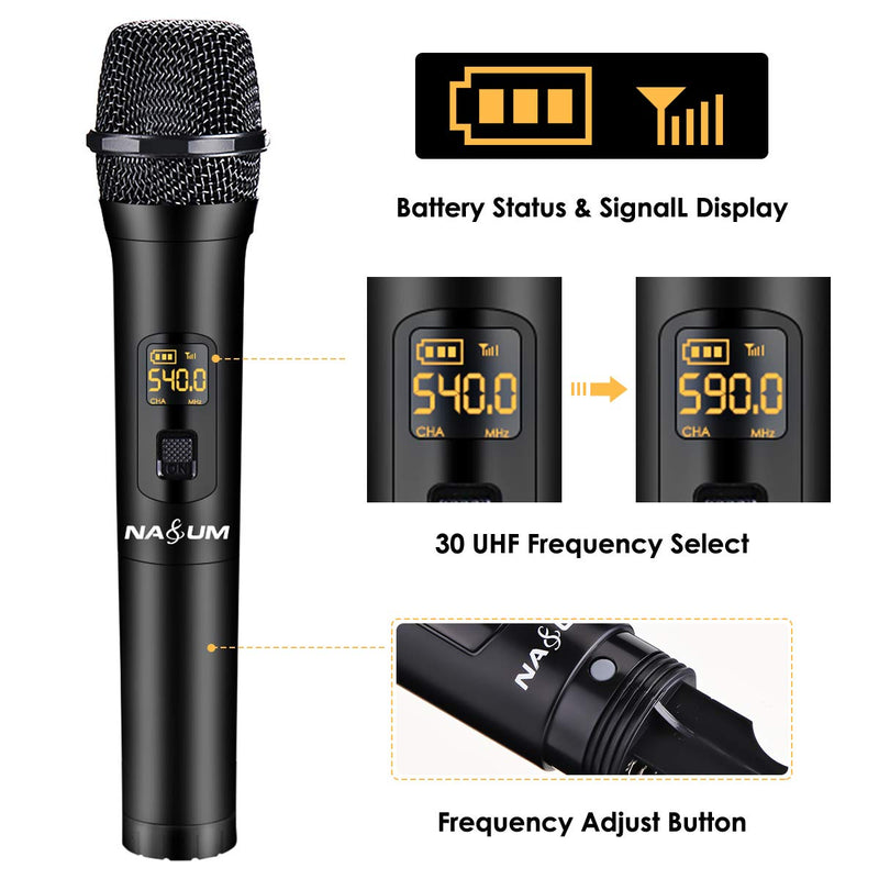 [AUSTRALIA] - NASUM Wireless Karaoke Microphone, UHF Handheld Wireless Mic with 1/4'' Input Rechargeable Receiver, Professional Dynamic Cordless Microphone for Singing, Karaoke, Speech, Wedding, Church, Classroom 