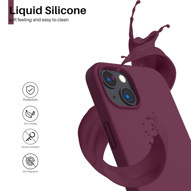 ORNARTO Shockproof Liquid Silicone Designed for iPhone 13 Case Gel Rubber Full Body Protection Anti-Shock Cover Case Drop Protection 6.1inch-WineRed Wine Red