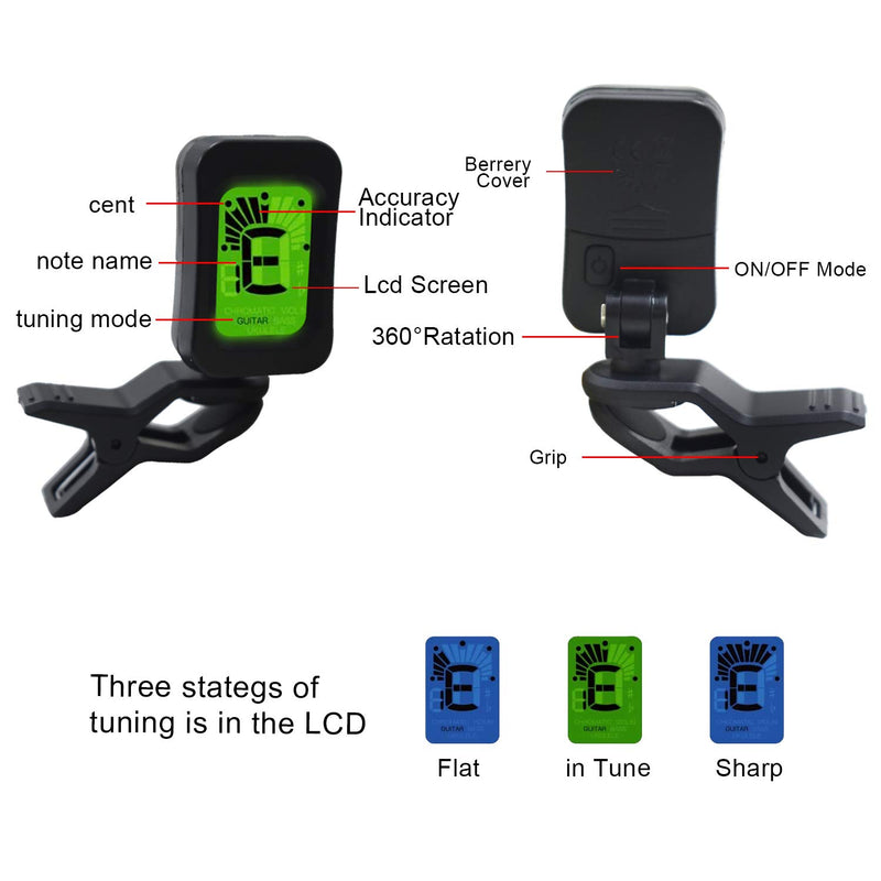 Guitar Tuner - Digital Electronic Tuner Acoustics and LCD Display for Guitar Bass Violin Mandolin Banjo Ukulele High Precision Calibration Tuner