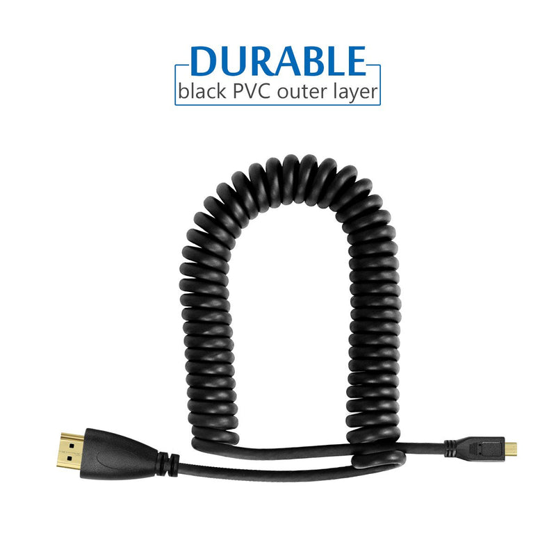 UCEC 11.81"/30cm 4k Coiled Micro HDMI to Full HDMI Cable for Atomos Ninja Star Recorder Camcorder 1 feet hdmi cable