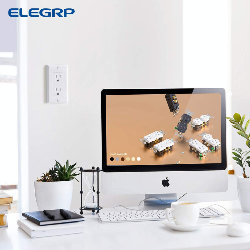 ELEGRP Decorator Receptacle, 15A 125V Standard Electrical Wall Outlet, 2 Pole 3 Wire, Non- Tamper Resistant, NEMA 5-15R, Self-Grounding Residential Grade Outlet, UL (Glossy White, 10 Pack) Non Tamper Resistant