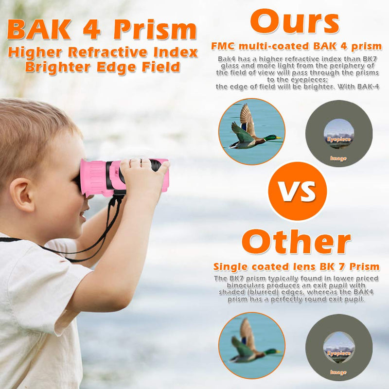 Compact Mini Binoculars for Kids – 8x21 Zoom Kids Binoculars Toy Gift Shock Proof for 3-15 Years Old Boys Girls Bird Watching Sporting Events Children Best Present (Pink)