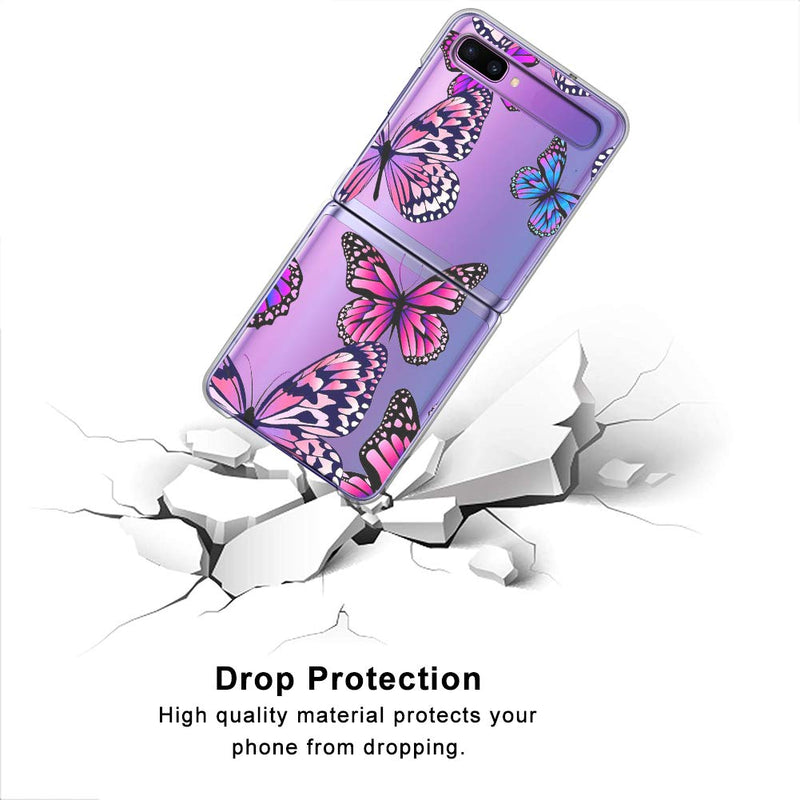 LSL Samsung Galaxy Z Flip 5G Case Clear Butterflies Floral Cute Design Pattern Hard PC Shockproof Protection Full Body Protection Wireless Charging Cover for Galaxy Z Flip 5G 6.7 Inch