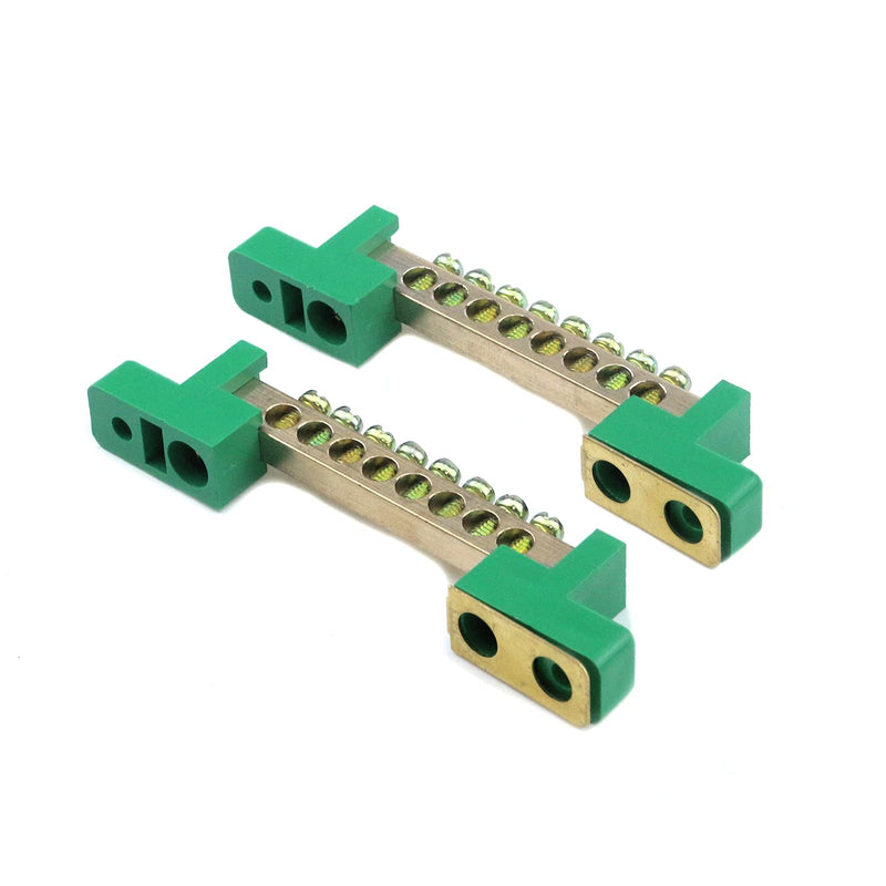 MY MIRONEY Terminal Bus Bar 8 Positions Screw Brass Terminal Grounding Strip Bus Bar Block Green Terminal Block Pack of 5