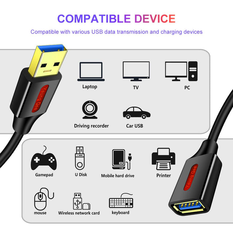 USB 3.0 Extension Cable 6 ft,Yeung Qee High Speed USB 3.0 A Male to A Female Extension Cord for Data Transfer USB Flash Drive, Keyboard, Mouse, Playstation, Xbox, Card Reader, Printer etc (6ft/2M) 6ft