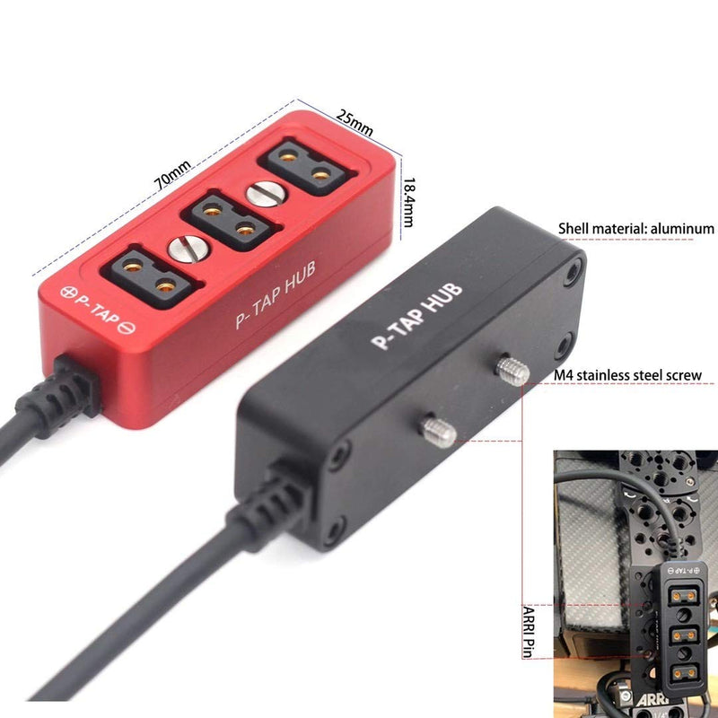 DRRI 3 Port P-tap to Dtap Metal Power Distribution Box with 1/4" Thread for Camera Accessories (Red) 3port-dtap Red