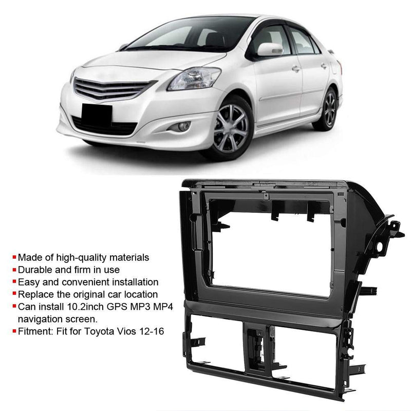 Stereo Fascia Panel, 10.2in 2 Din Car Stereo Fascia Panel Frame Mount with Power Cord for Toyota Vios 12-16