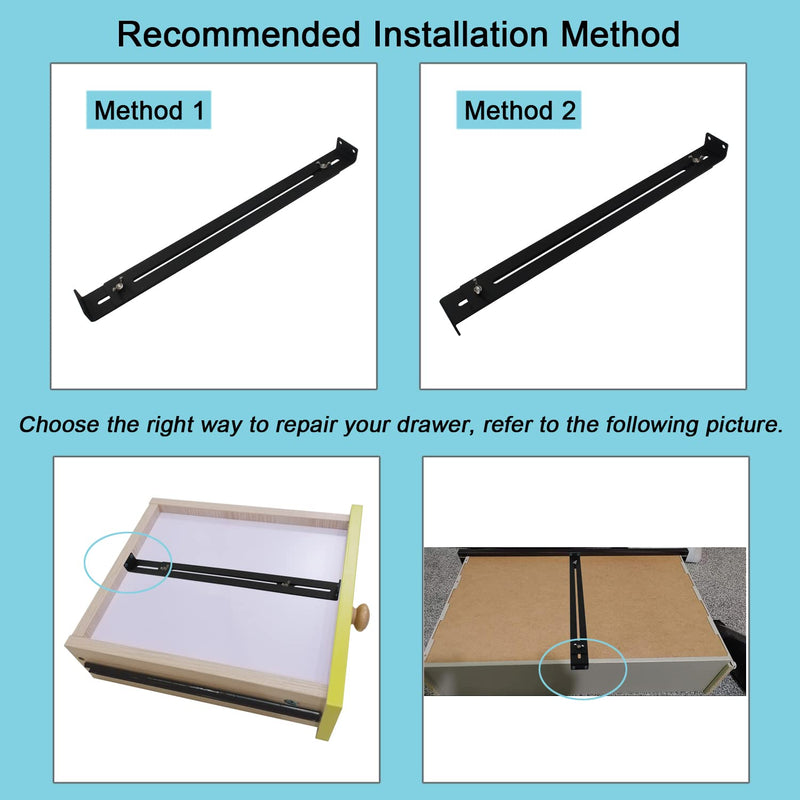 Wdwlbsm 2 Pack Drawer Repair Kit,Furniture Repair Accessories Brackets Middle Mount to Reinforce and Repair Wooden/MDF/Chipboard Drawers Cabinet - Heavy Duty Steel Hardware Includes Screws