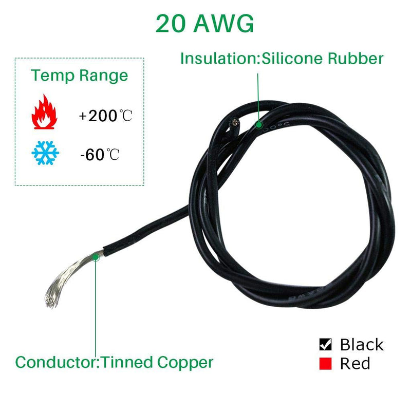 BINNEKER 20 Gauge Silicone Wire Spool Black 50 feet Ultra Flexible High Temp 200 deg C 600V 20 AWG Silicone Rubber Wire 100 Strands of Tinned Copper Wire Stranded Wire for Model Low Impedance silicone wire 50ft silicone wire black
