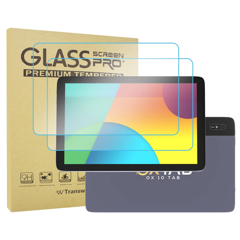 Transwon 2PCS Tempered Glass Screen Protector for OXTAB OX Tab 10 Tablet Square 3 Camera (Model Ox-p010-2) and OX Tab 10 Tablet (Model Ox-p010) 10.1 Inch