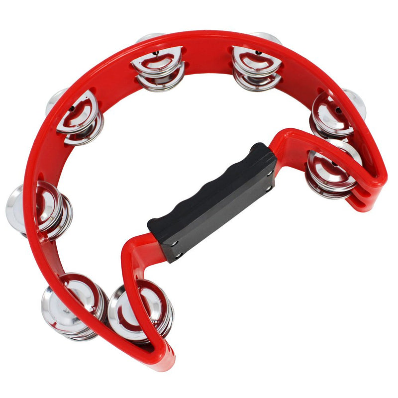 A-Star AP3101RD Half Moon Tambourine, Double Jingle Bell Cutaway with Ergonomic Grip Handle - Children, Adults, Singers, Bands, Musicians, Music Classes - Red Single
