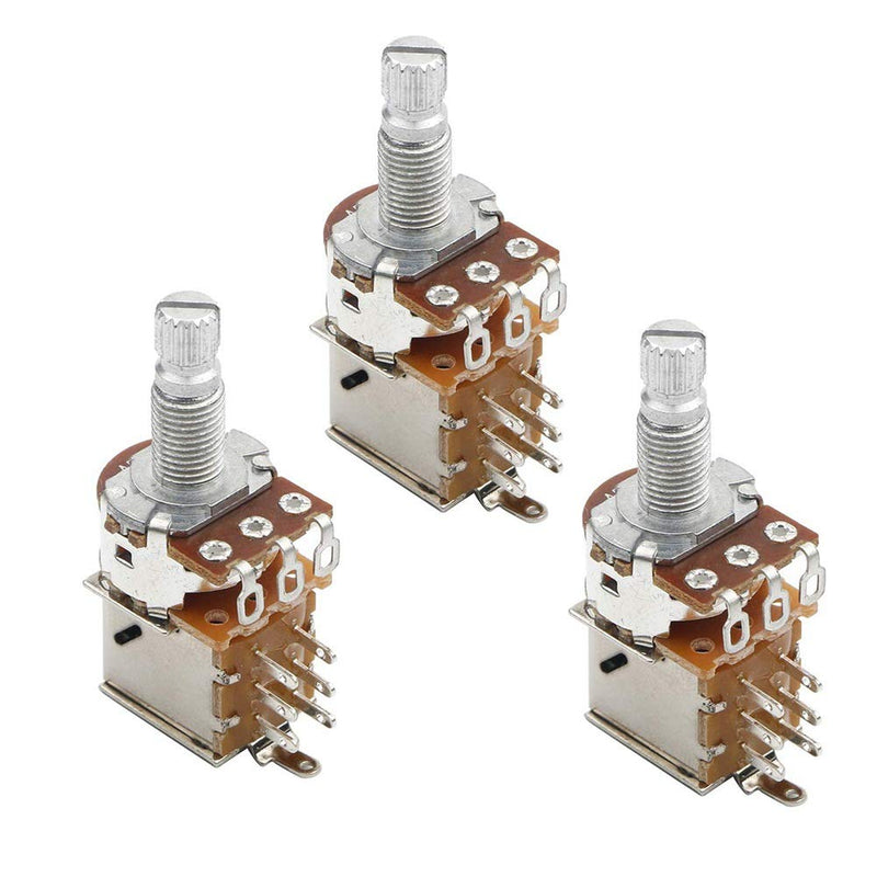 3Pcs Guitar Volume Potentiometers Push Pull Split Knurled Shaft Audio Taper Pots for Guitar Bass Parts Chrome, Pack of 3 (A500K) A500K