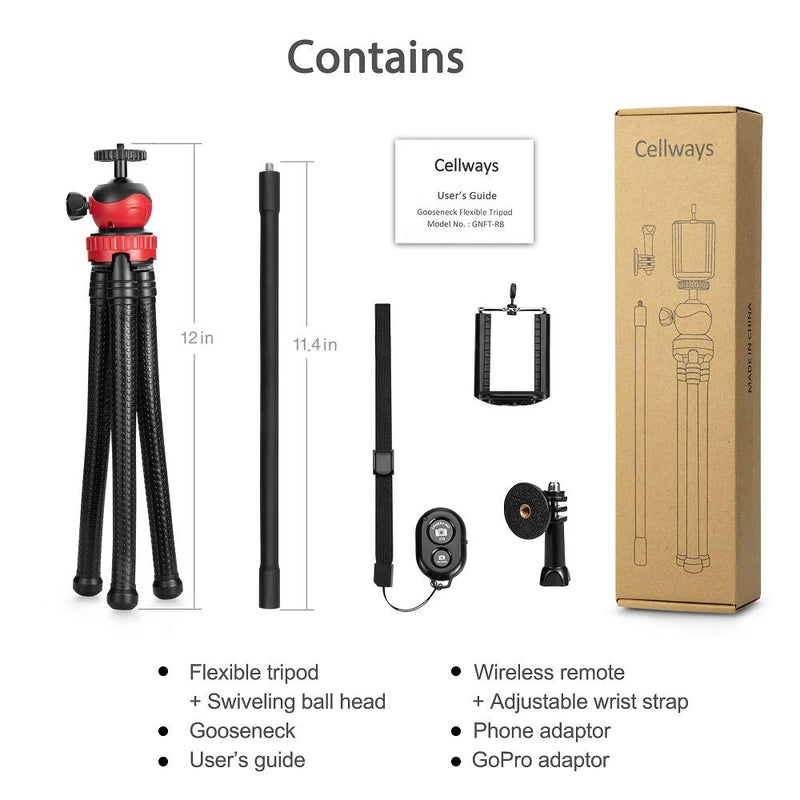 Phone Tripod, Gooseneck Flexible Tripod, Compatible with iPhone, Android Phone, DSLR Camera/GoPro - with Wireless Remote for Selfie, Video Recording.