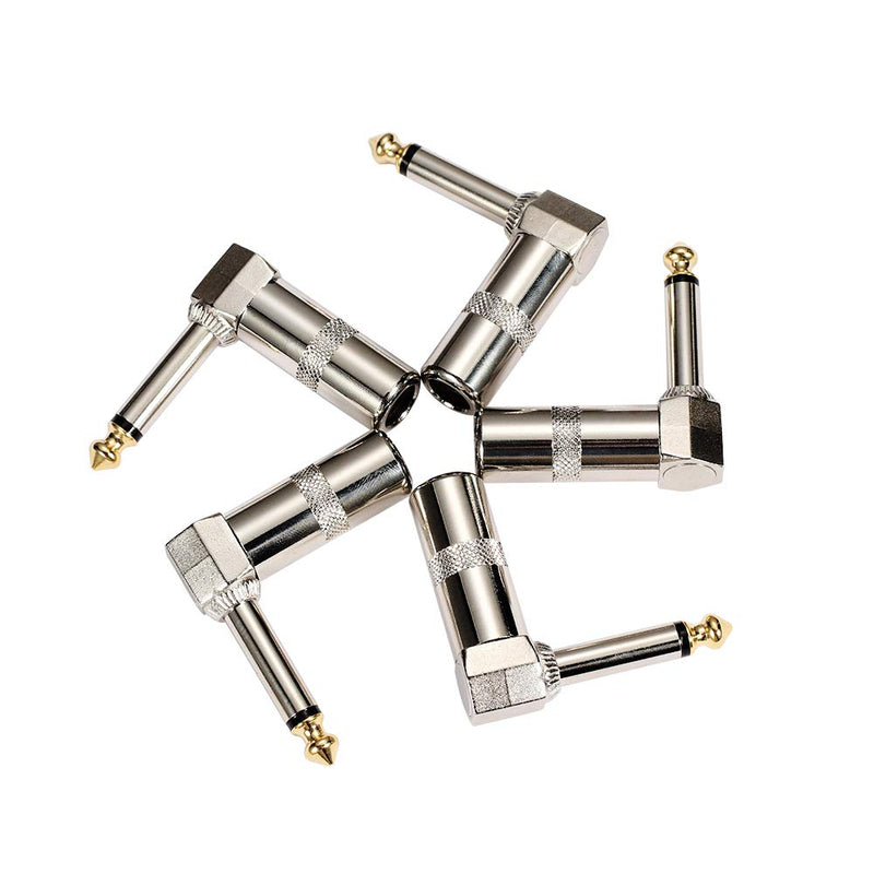 [AUSTRALIA] - Audio 1/4" 90 Degree Right Angle Plug, 6.35mm Heavy Duty TS Mono Male Solder Jack Connector for Speaker/Guitar/Microphone Cables - 5PACK 6.35mm TS Angle Plug 5PACK 