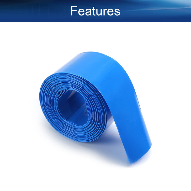 Bettomshin 1Pcs 1.77 inch Flat Width Battery Heat Shrink Tubing DIY Battery PVC Heat Shrink Wrap Tube 32.8 Ft Length Blue for 18650 Battery Pack