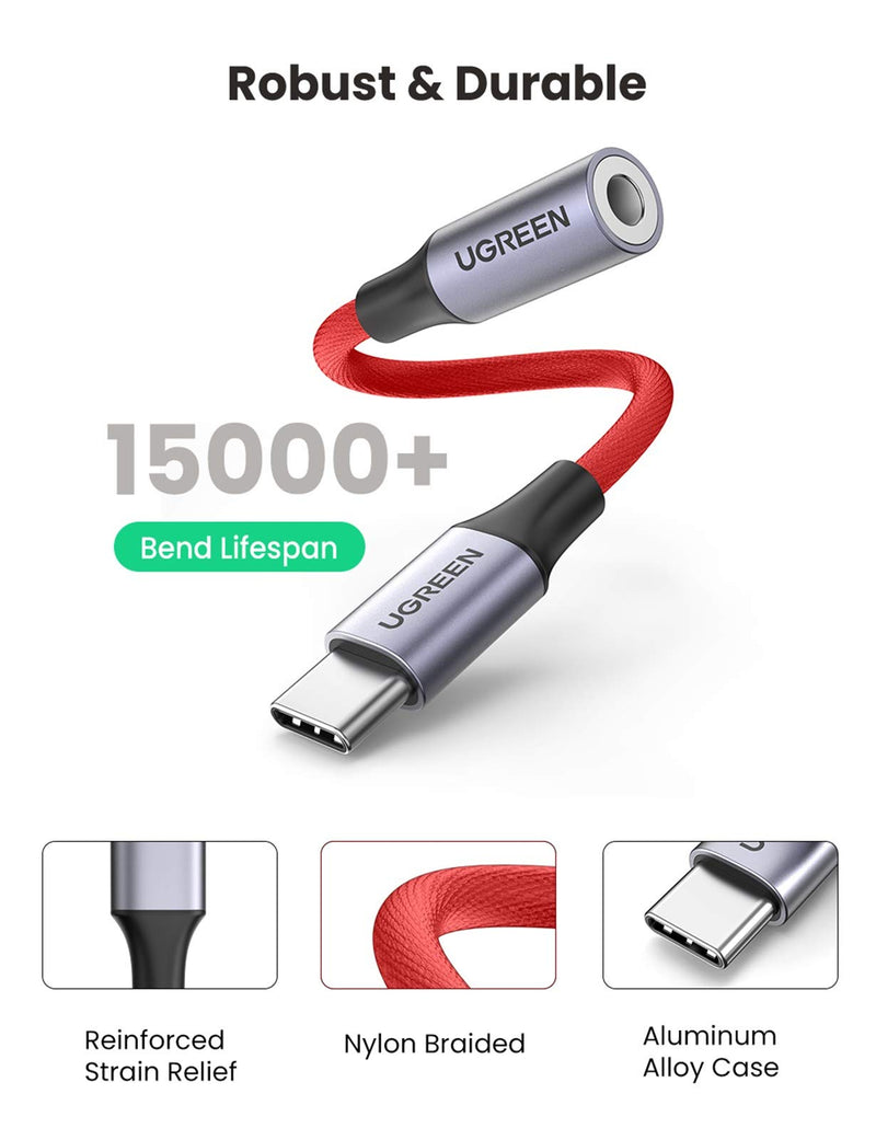 UGREEN USB C to 3.5mm Headphone Adapter Type C Dongle Audio Jack Converter with DAC Chip Compatible for Galaxy S21 Note20 Ultra S20 Note10 S10 Pixel 4 3 2 XL iPad OnePlus Red