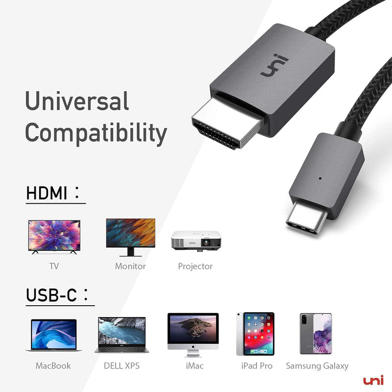 USB C to HDMI Cable 3ft 4K, uni HDMI to USB C Cable[Thunderbolt 3 Compatible] for Home Office, Compatible for MacBook Pro, iPad Air 4, iPad Pro 2020, iMac, Galaxy S20, Surface Book 2, XPS and More 0.9m/3ft